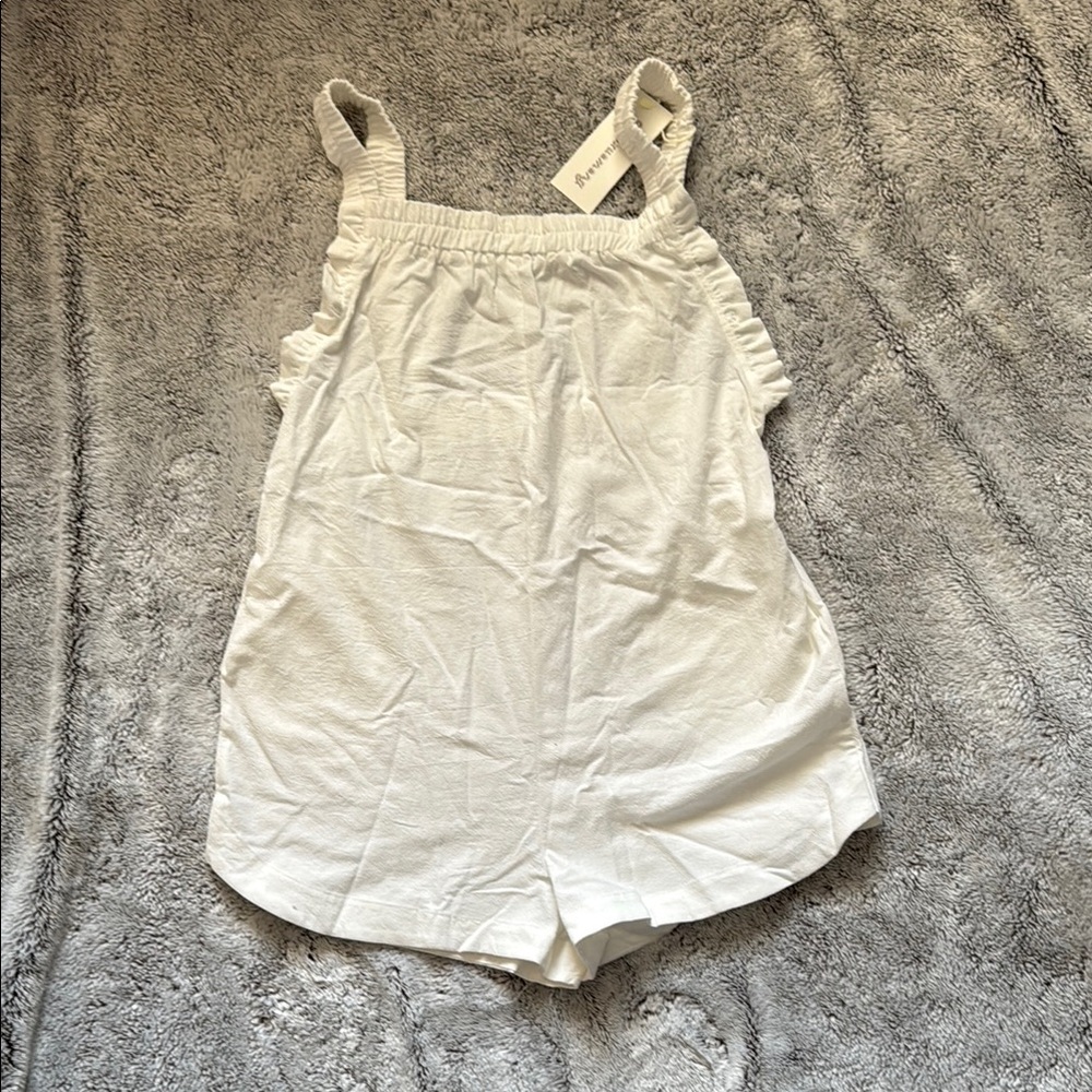 White Sleeveless Romper Swim Coverup with Ruffle Details!